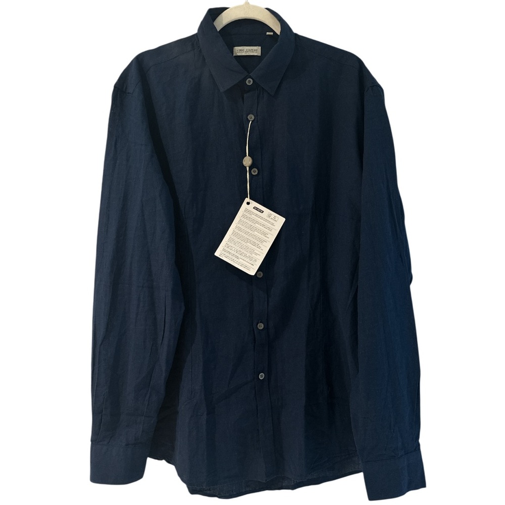 HOMME COUTURE Daniele Alessandrini Men Navy Linen/Cotton Shirt 43/17 NWT